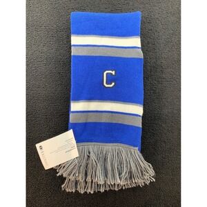 Holloway‎ Comeback Scarf Royal Blue Gray White Stripe Letter C Rib Knit Fringe
